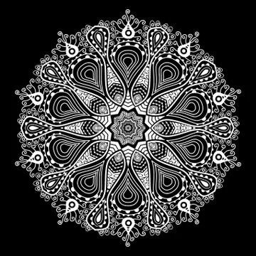 Ornamental round lace pattern, circle background with many details, looks lik Stock Illustration