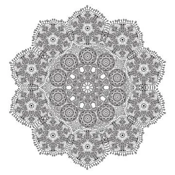 Ornamental round lace pattern, circle background with many details, looks lik Stock Illustration