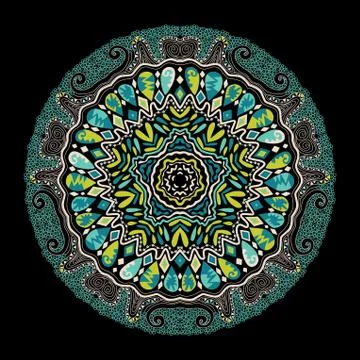Ornamental round lace pattern, circle background with many details, looks lik Illustrazione stock