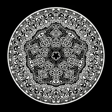 Ornamental round lace pattern, circle background with many details, looks lik Stock Illustration