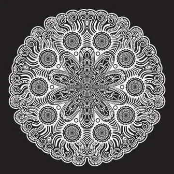 Ornamental round lace pattern, circle background with many details, looks lik Stock Illustration
