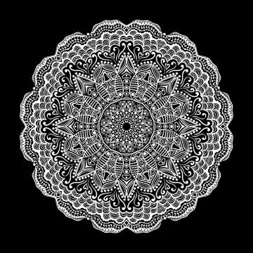 Ornamental round lace pattern, circle background with many details, looks lik Stock Illustration