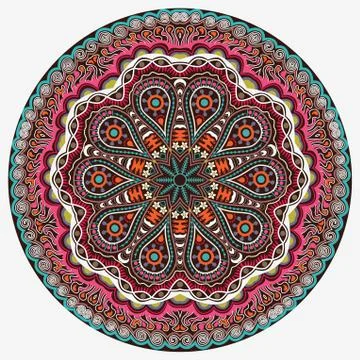 Ornamental round lace pattern, circle background with many details, looks lik Illustrazione stock