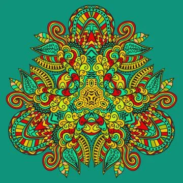Ornamental round lace pattern, circle background with many details, looks lik Illustrazione stock