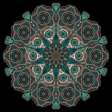 Ornamental round lace pattern, circle background with many details, looks lik Stock Illustration