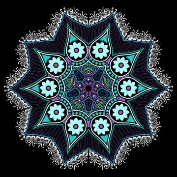 Ornamental round lace pattern, circle background with many details, looks lik Stock Illustration