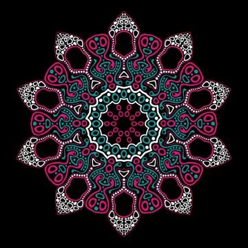 Ornamental round lace pattern, circle background with many details, looks lik Illustrazione stock