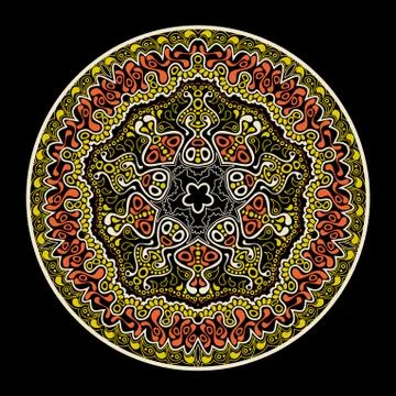 Ornamental round lace pattern, circle background with many details, looks lik Stock Illustration
