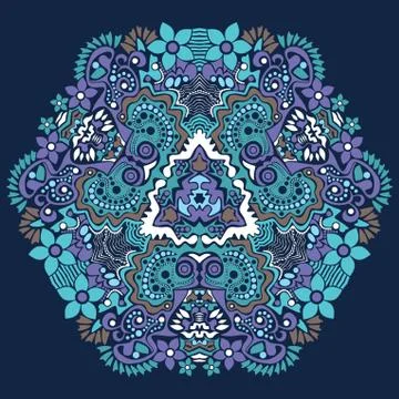 Ornamental round lace pattern, circle background with many details, looks lik Illustrazione stock