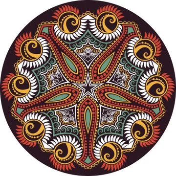 Ornamental round lace pattern, circle background with many details, looks lik Stock Illustration