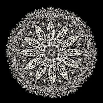 Ornamental round lace pattern, circle background with many details, looks lik 스톡 일러스트