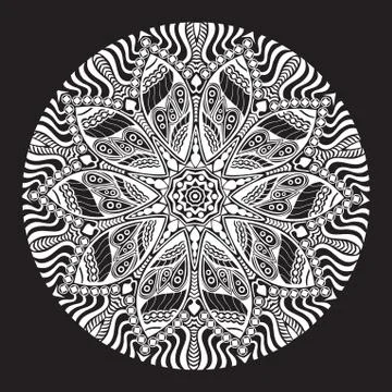 Ornamental round lace pattern, circle background with many details, looks lik 스톡 일러스트