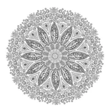 Ornamental round lace pattern, circle background with many details, looks lik 스톡 일러스트