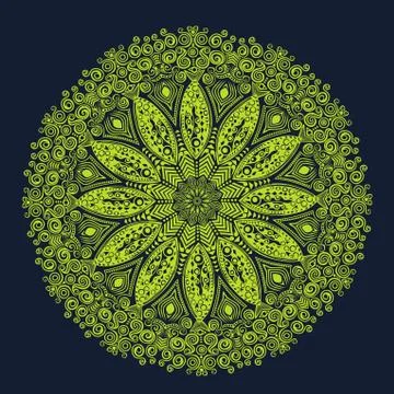 Ornamental round lace pattern, circle background with many details, looks lik Stock Illustration