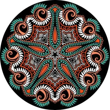 Ornamental round lace pattern, circle background with many details, looks lik Illustrazione stock