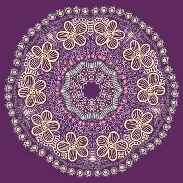 Ornamental round lace pattern, circle background with many details, looks lik Stock Illustration