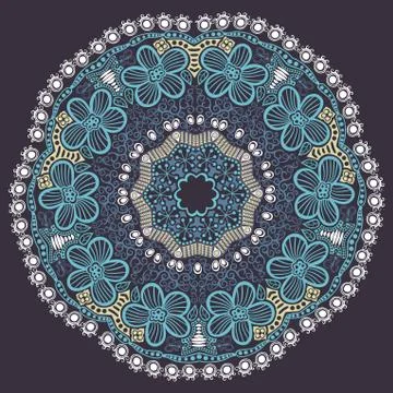 Ornamental round lace pattern, circle background with many details, looks lik Stock Illustration
