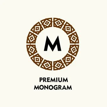 Ornamental round monogram, template for creating logos, labels, chevrons. Stock Illustration