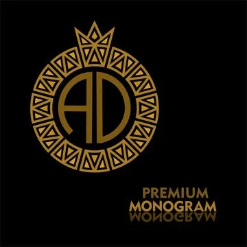 Ornamental round monogram, template for creating logos, labels, chevrons. Stock Illustration