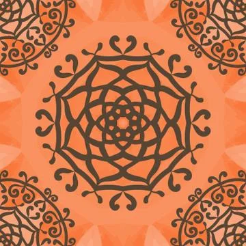 Ornamental seamless pattern on orange texture. Endless vector template can be Illustrazione stock