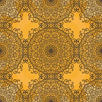 Ornamental seamless pattern on yellow texture. Endless vector template can... Stock Photos