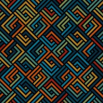 Ornamental seamless vector pattern with embroidered striped squares. 库存插图