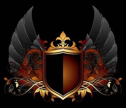 Ornamental shield on a black background Stock Illustration