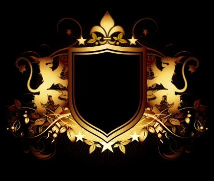 Ornamental shield on a black background Stock Illustration