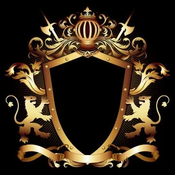 Ornamental shield with lions Stock Illustration