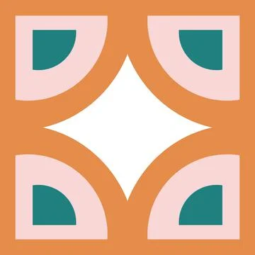 Ornamental square frame of simple geometric shapes in trendy bright hues. Stock Illustration