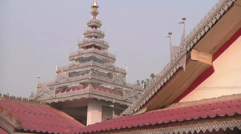 Ornamental tower in the monastery, Myanmar. Stock Footage 56078643