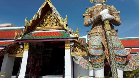 Ornamental warrior statue in Temple of the Emerald Buddha Stock Footage 297680231