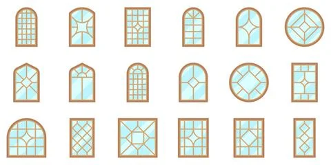 Ornamental Window Collection with Decorative Geometric Designs Stock Illustration