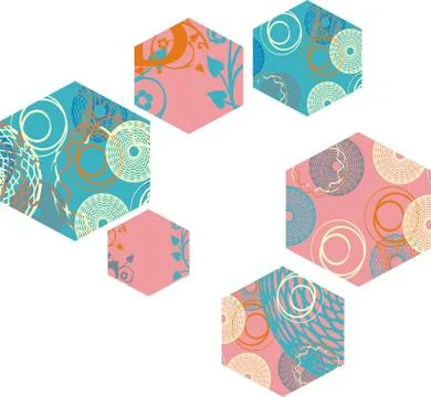 Ornamented hexagon shape vector abstract background in bold vivid colors Stock Illustration