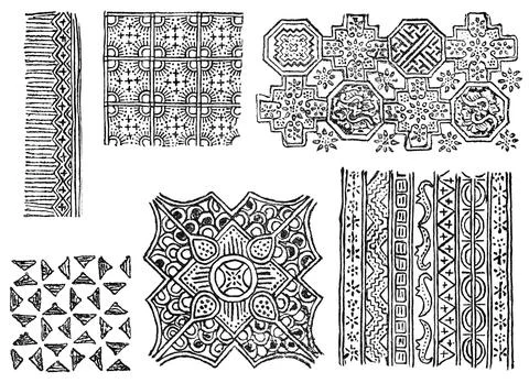 Ornaments for Fabric Printing. Java, Malaya, Indonesia. History and Culture of Stock Illustration