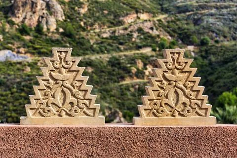 Ornaments on a wall ornaments arabesque pattern Moorish architectural style 스톡 사진
