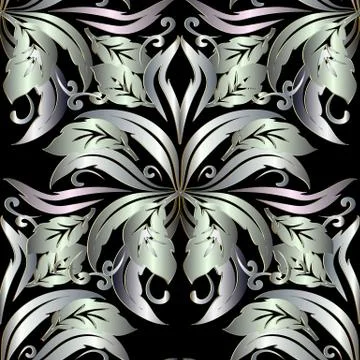 Ornate 3d Baroque seamless pattern. Floral vintage ornamental vector backgrou イラスト素材