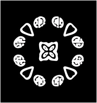 Ornate abstract white symbol on black background Stock Illustration