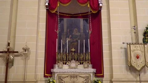 Ornate altar of the Marsaskala Chruch capturing the serene essence of religious Stock Footage 308228321
