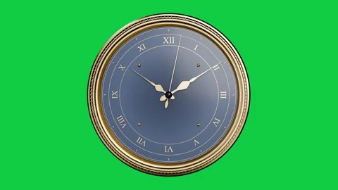 Ornate analog clock starting zoom, hands sweeping clockwise on transparent Stock Footage 337506440