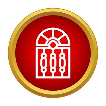 Ornate arched window icon on a red button Stock Illustration
