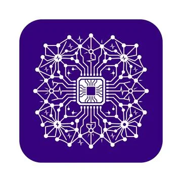 Ornate artificial intelligence icon combines brain waves and computer chip .. Stock Illustration