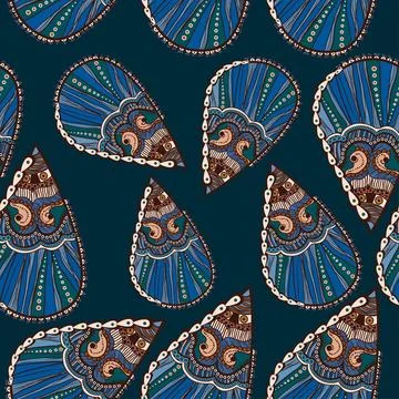 Ornate blue flower seamless pattern Stock Illustration