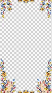 Ornate border frame is featuring flat design flowers, leaves and rabbits on Stock Illustration