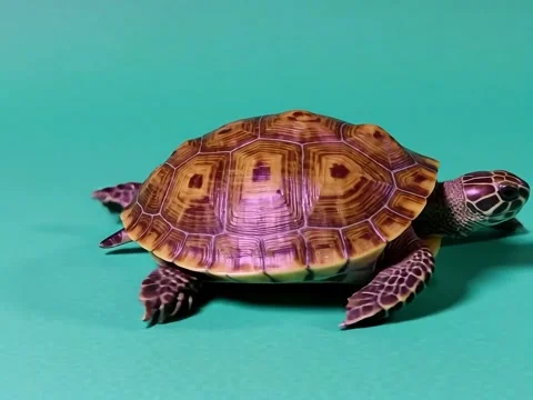 Ornate box turtle walking on a green surface in a studio setting Stock Footage 317653713