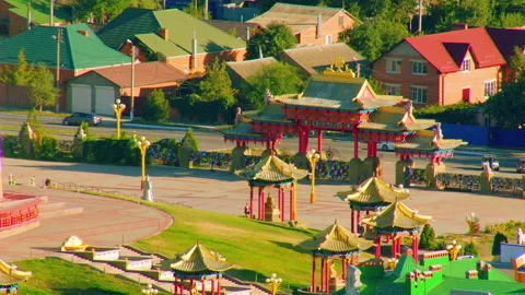 Ornate buddhist temple gate and pavilions in Elista Stock Footage 337017596