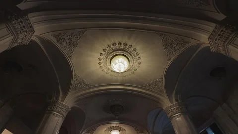 Ornate Ceiling and Chandeliers Inside Parliament Palace, Bucharest Video stock 337578962