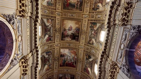Ornate ceiling and interior of the Sant'Andrea della Valle church in Rome Italy Stock Footage 338010374