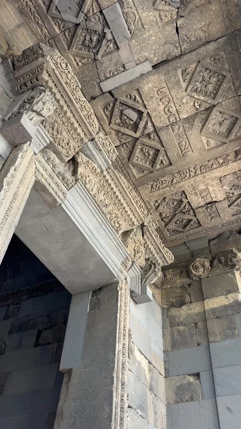 Ornate ceiling of the Garni Temple Stock Footage 313078034