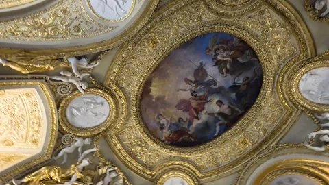 Ornate Ceiling at Louvre Museum Stock Footage 296720811